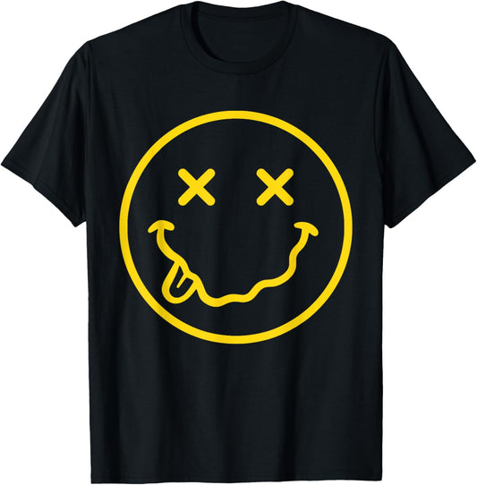 70s Yellow Smile Face Shirt Cute Happy X Eyes Smiling Face T-Shirt - T-Shirt | Black