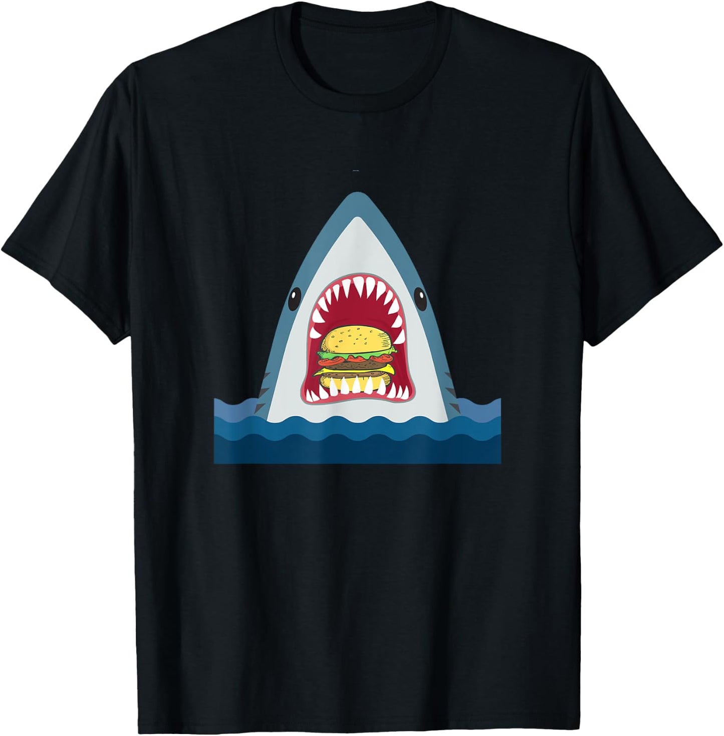 Shark Shirt - Shark Eating Burger Food Lover Gift T-Shirt - T-Shirt | Black