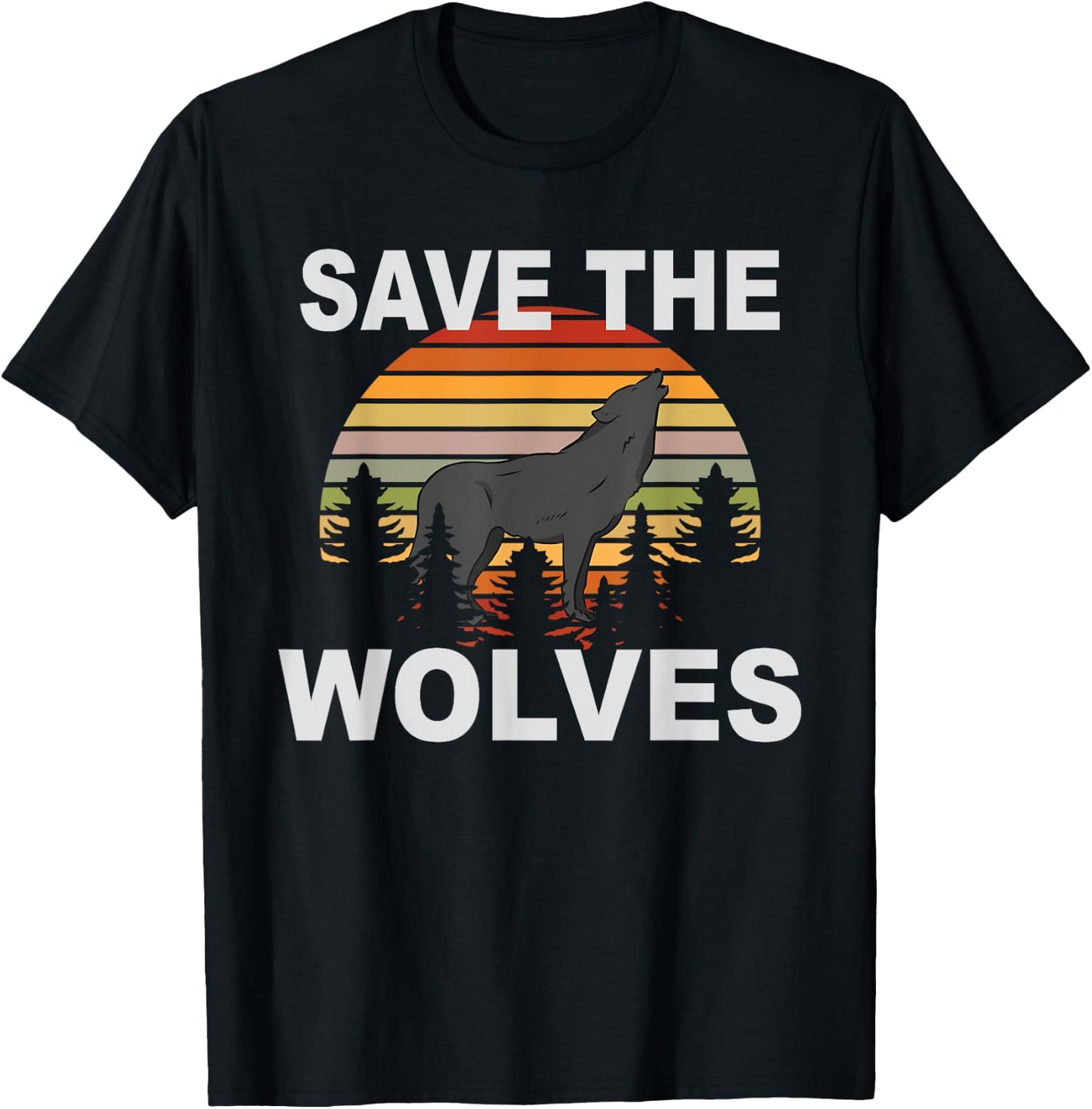 Retro Vintage Animal Lover Wolf Save The Wolves T-Shirt - T-Shirt | Black