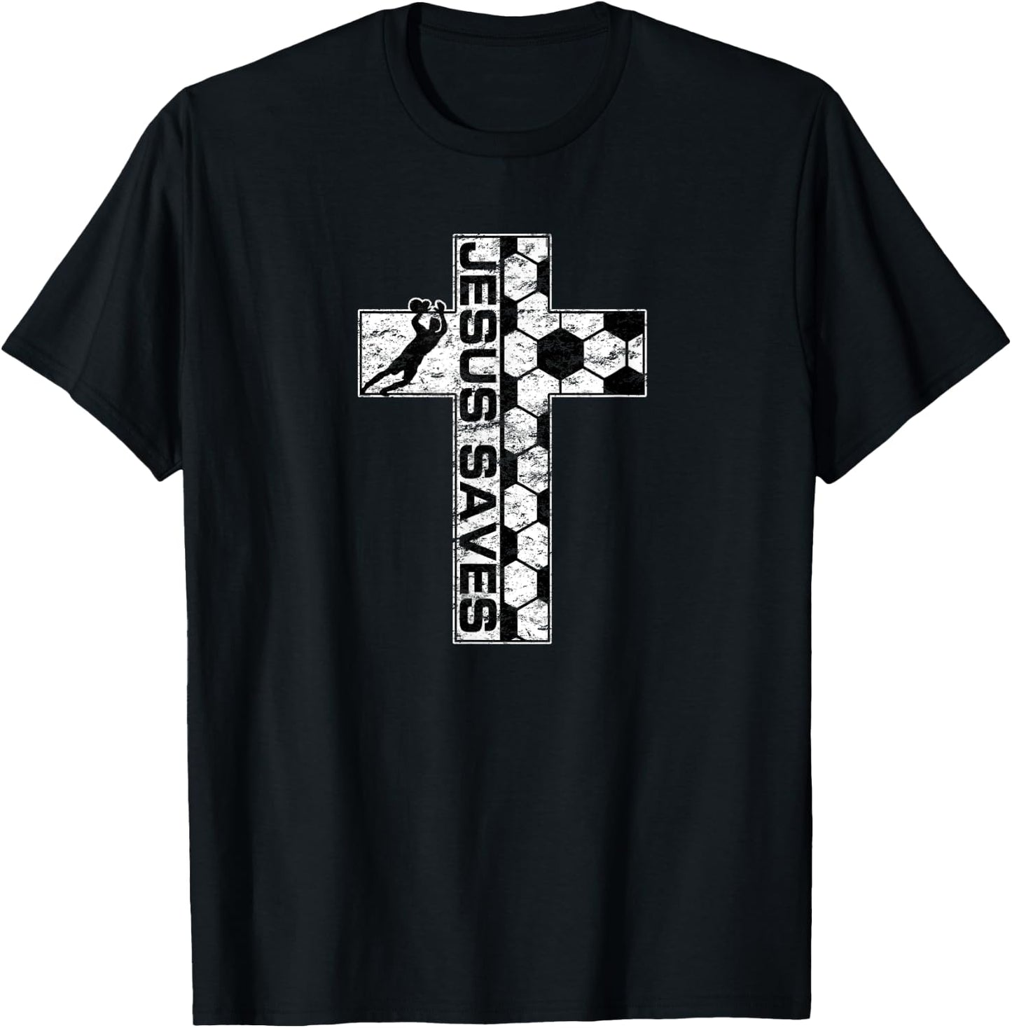 Jesus Saves Soccer Cross Goalie Keeper Christian Faith T-Shirt - T-Shirt | Black