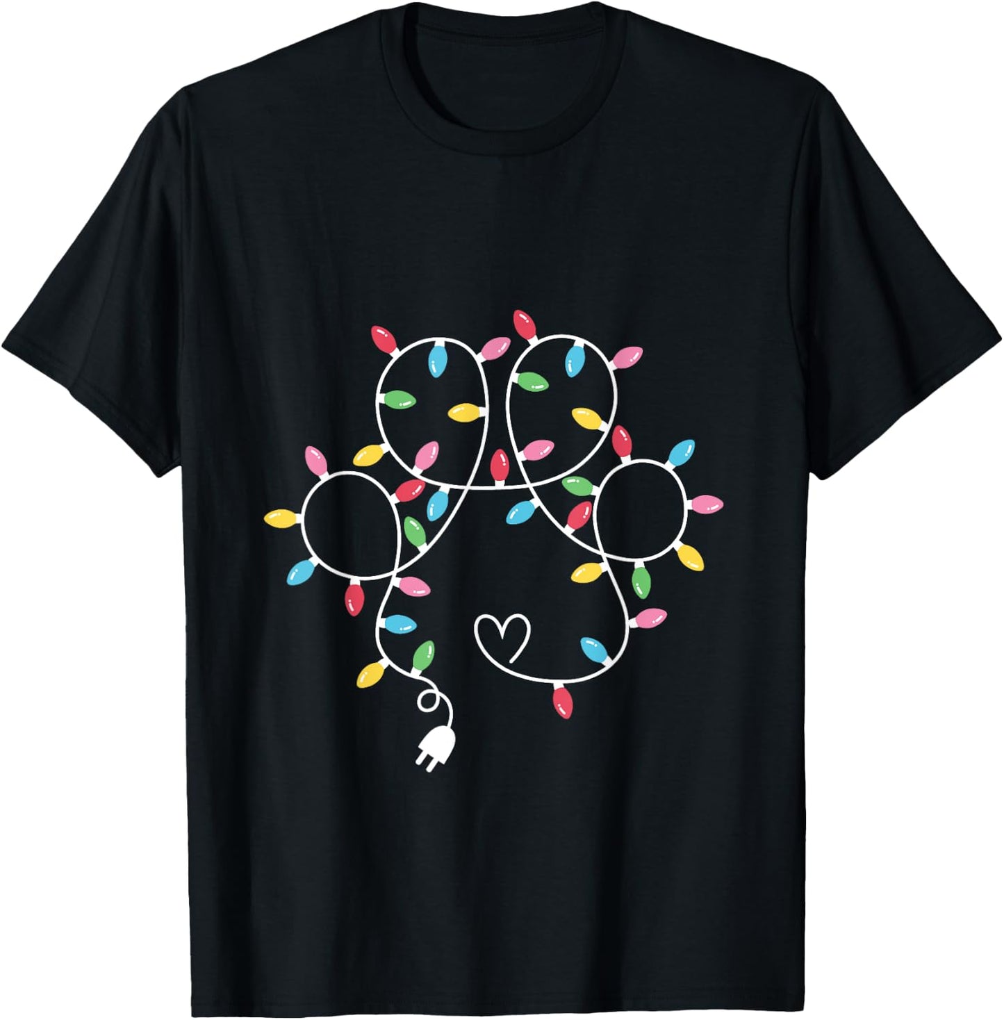 Dog Paw Print Lights Christmas Dog Lover Christmas Men Women Kids T-Shirt - T-Shirt | Black