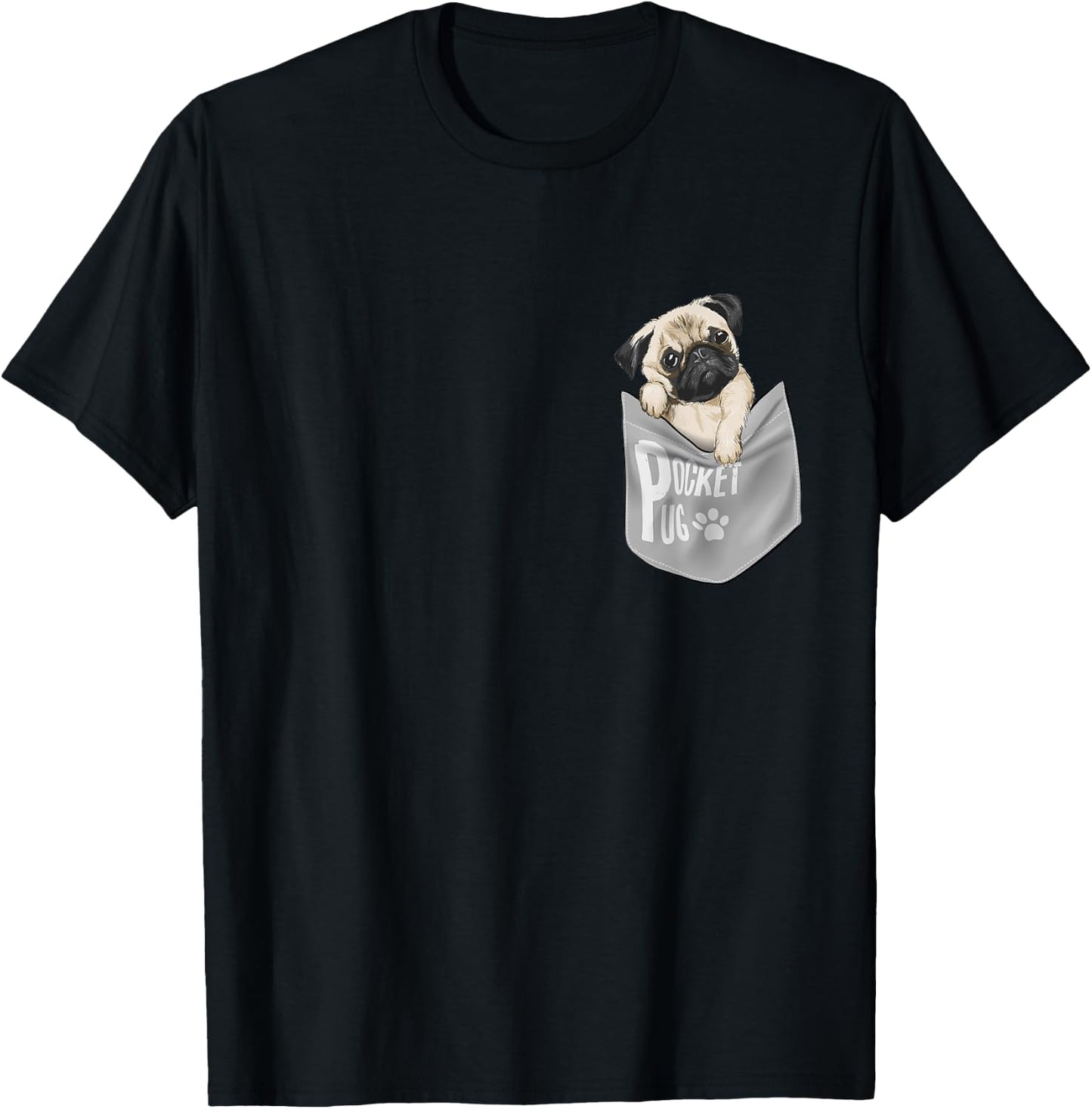 Men's Women's Kids Funny Cool Pocket Pug Pets Graphic Design T-Shirt - T-Shirt | Black