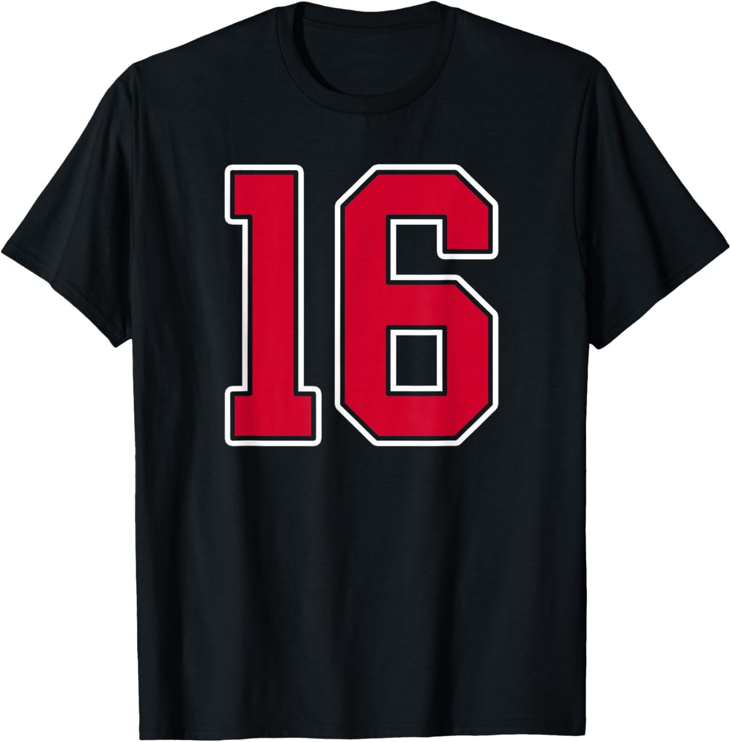 Red White Number 16 Jersey Player Uniform #16 T-Shirt - T-Shirt | Black