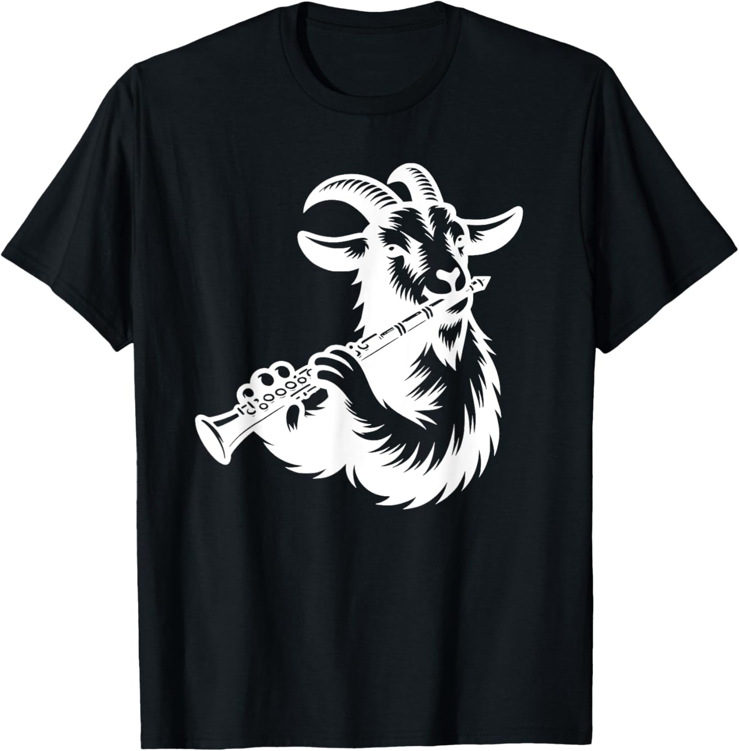 Goat Clarinet Silhouette Farm Musician Design T-Shirt - T-Shirt | Black