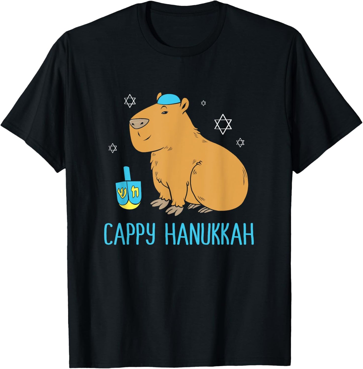 Hanukkah Capybara Dreidel Game Cute Cappy Hanukkah T-Shirt - T-Shirt | Black