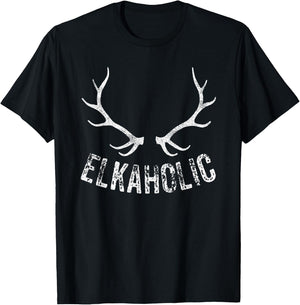 Elk Hunter Hunting Funny Elkaholic T-Shirt - T-Shirt | Black