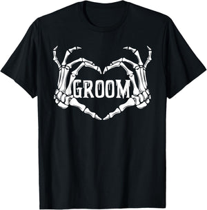 Spooky Groom Skeleton Hands Halloween Engagement Wedding T-Shirt - T-Shirt | Black