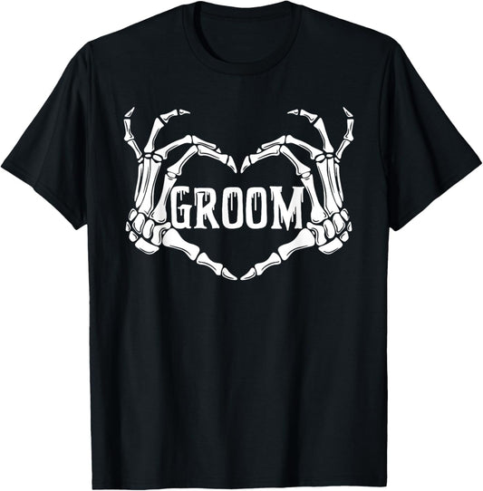Spooky Groom Skeleton Hands Halloween Engagement Wedding T-Shirt - T-Shirt | Black