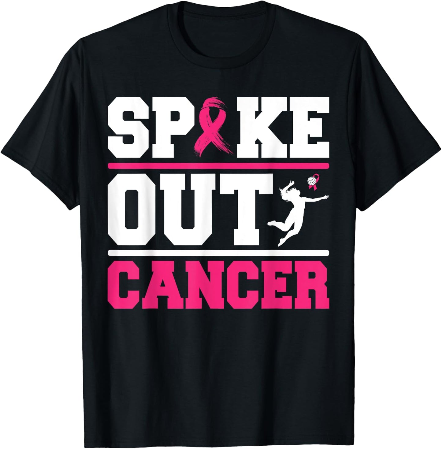 Spike Out Cancer Volleyball Player Breast Cancer Awareness T-Shirt - T-Shirt | Black