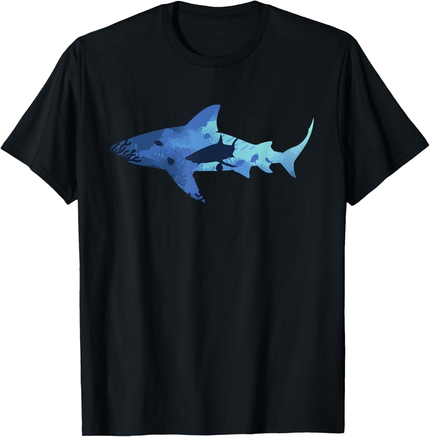Vintage Shark Silhouette | Hammerhead Shark Tiger Shark T-Shirt - T-Shirt | Black