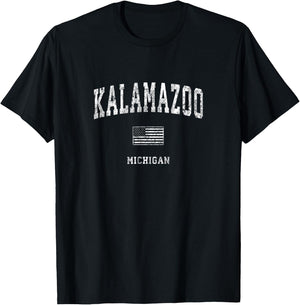 Kalamazoo Michigan MI Vintage American Flag Women Kids Men T-Shirt - T-Shirt | Black