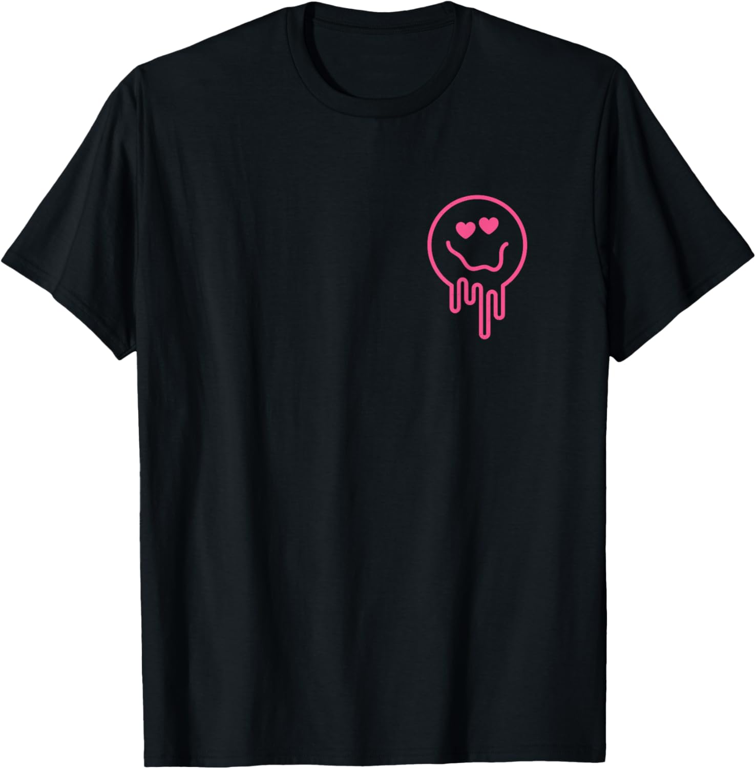 Melting Pink Heart Eyes Smile Face Melted Retro Happy Face T-Shirt - T-Shirt | Black
