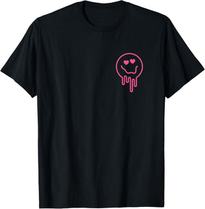 Melting Pink Heart Eyes Smile Face Melted Retro Happy Face T-Shirt - T-Shirt | Black