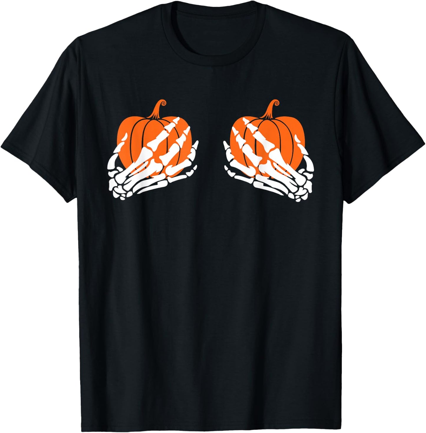 Halloween Skeleton Hand On Pumpkin Boob, Lazy Costume T-Shirt - T-Shirt | Black