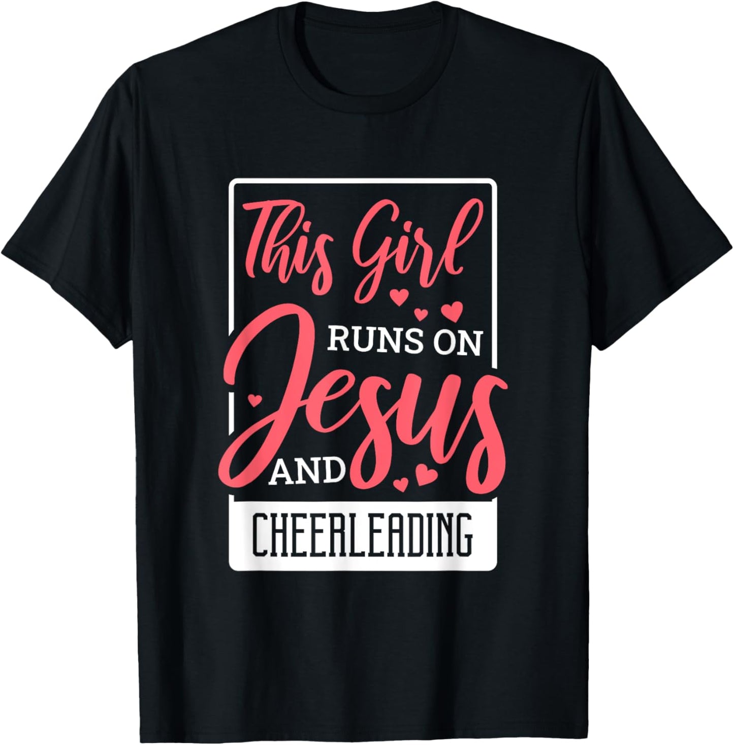 This Girl Runs On Jesus, Cheering Christian Cheerleader T-Shirt - T-Shirt | Black