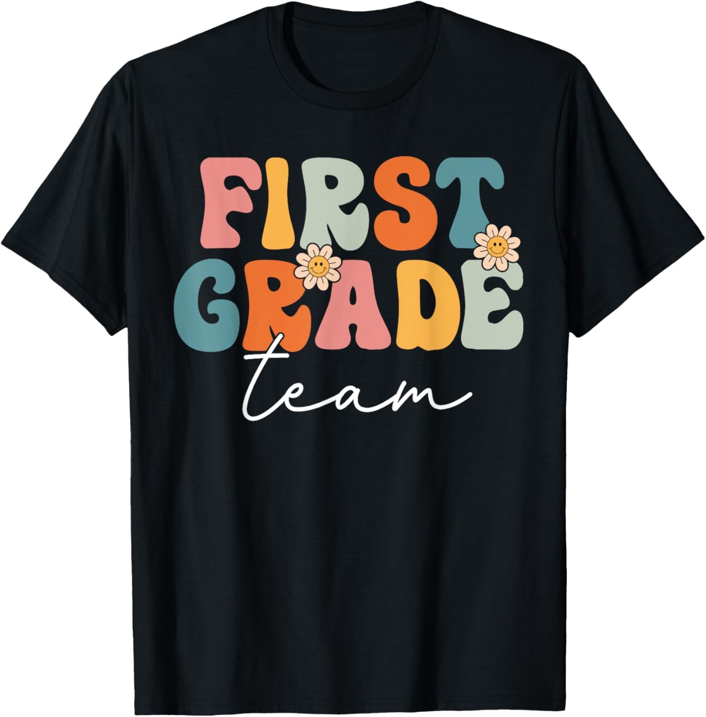 First Grade Team Retro Groovy Back To School 1st Grade T-Shirt - T-Shirt | Black