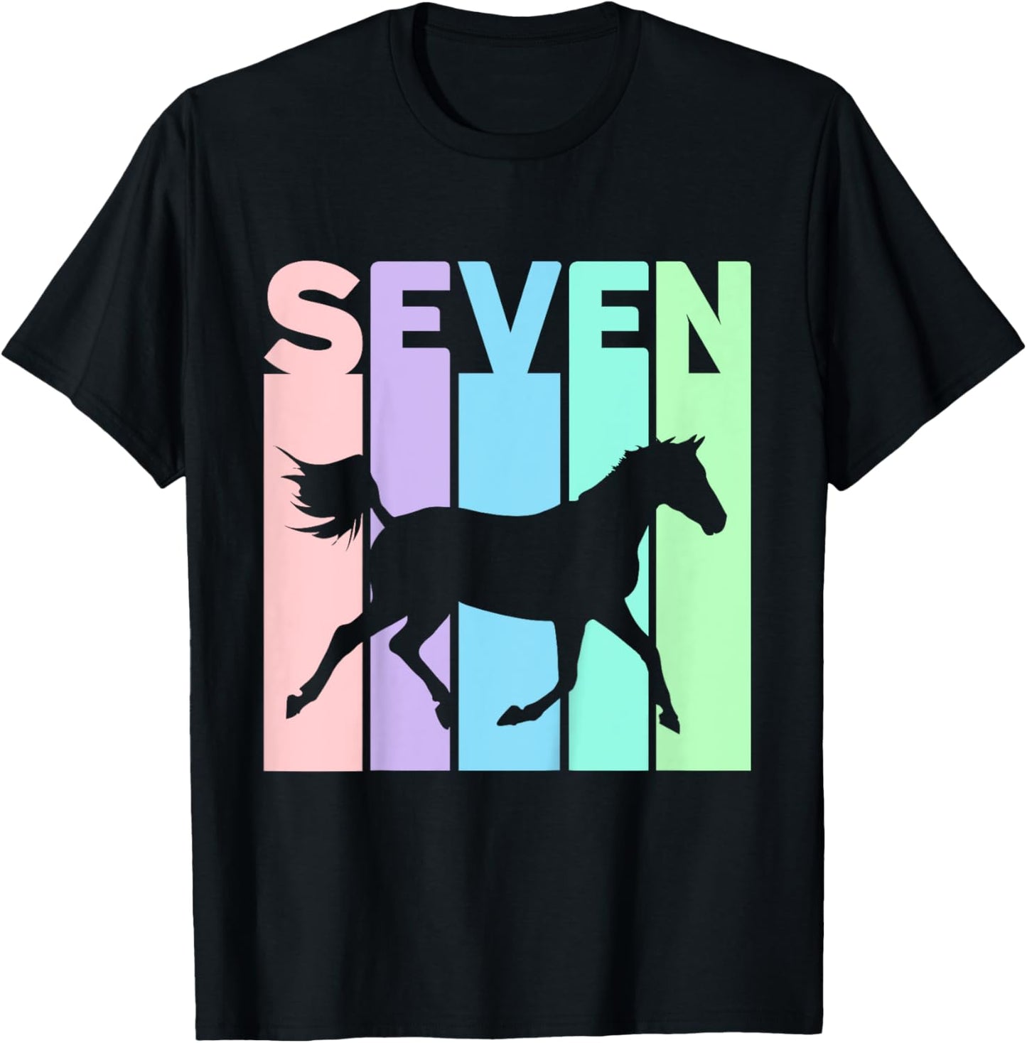 Seven Years Old Girls Birthday Horse 7th T-Shirt - T-Shirt | Black
