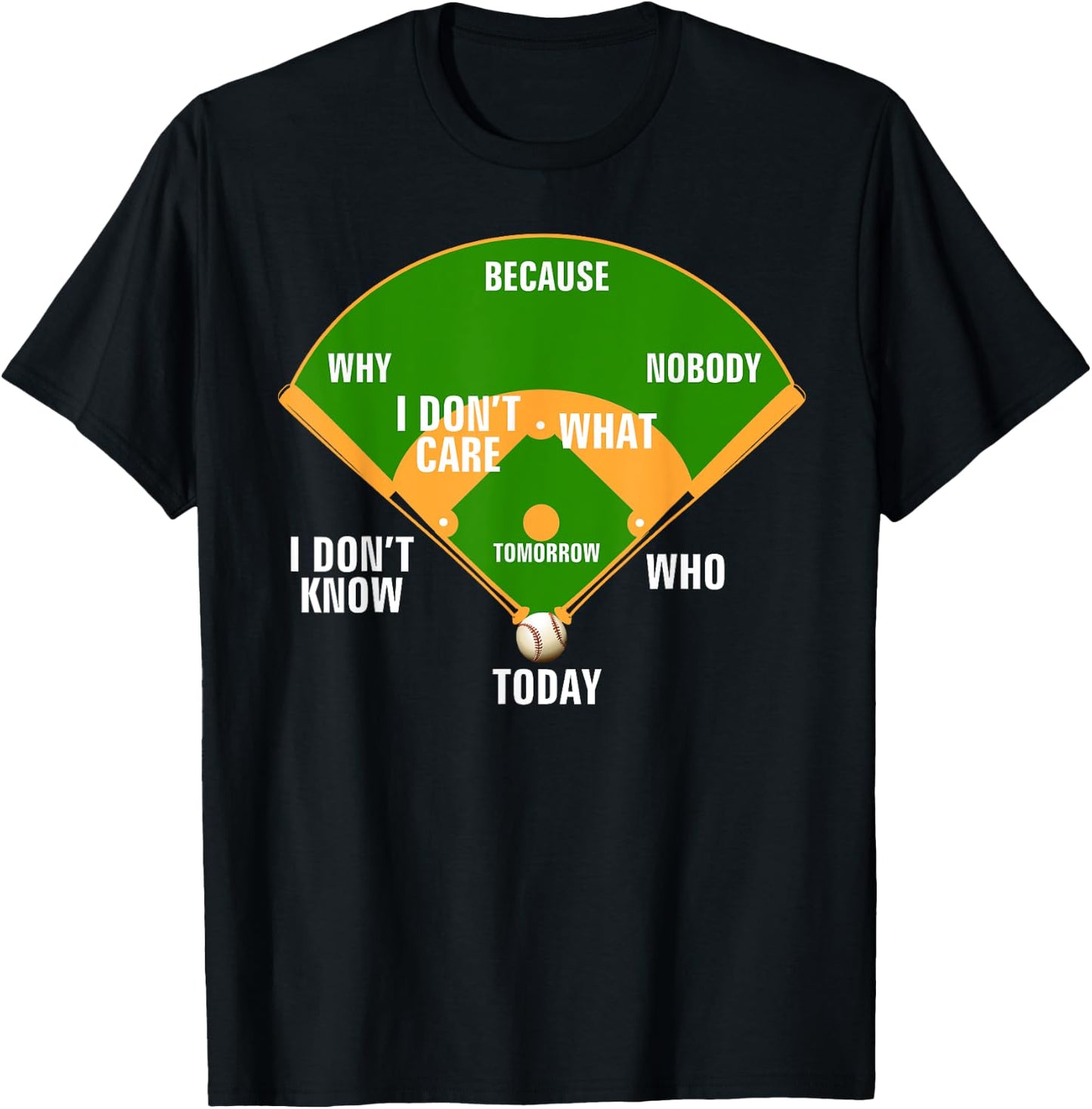 Who's on First? Baseball Diamond Fielding Card Funny Gift T-Shirt - T-Shirt | Black