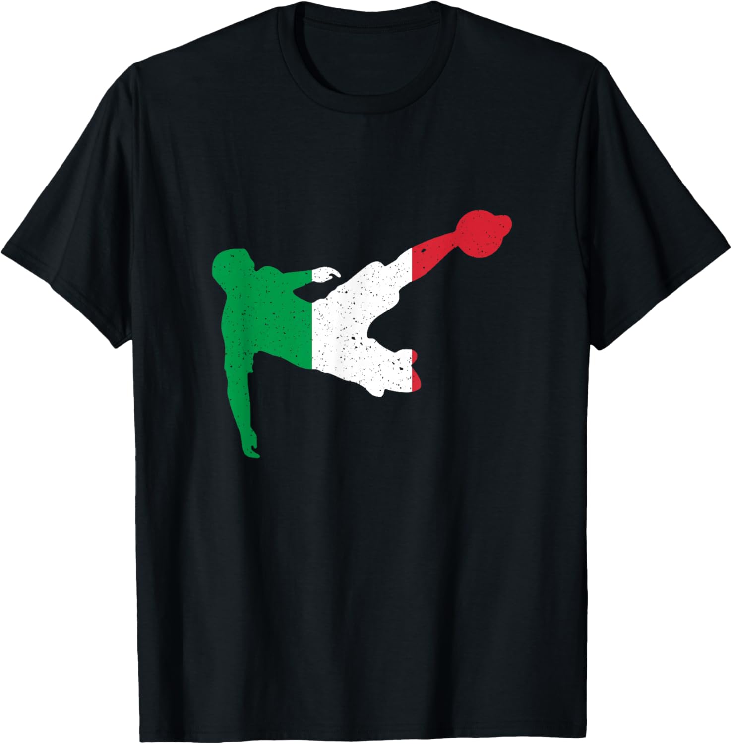 Vintage Italy Flag In Football Soccer Player Silhouette T-Shirt - T-Shirt | Black