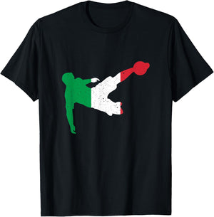 Vintage Italy Flag In Football Soccer Player Silhouette T-Shirt - T-Shirt | Black