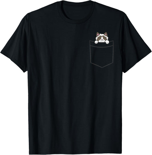 Cat In The Pocket Cute Ragdoll Cat T-Shirt - T-Shirt | Black