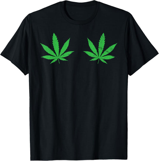 Weed Leaf Boobs 420 Cannabis Marijuana Stoner Gift T-Shirt - T-Shirt | Black