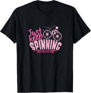 Just Keep Spinning / Spinning Indoor Cycling Bike Design T-Shirt - T-Shirt | Black