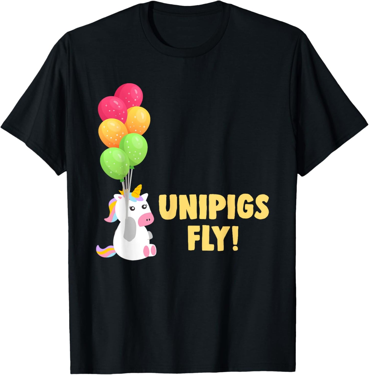 Cute Balloon Unipigs Fly Unicorn Pig Unicorn Lover T-Shirt - T-Shirt | Black
