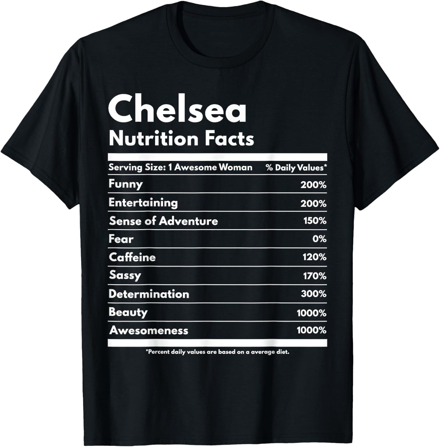 Chelsea Nutrition Facts Gift Funny Personalized Name Chelsea T-Shirt - T-Shirt | Black