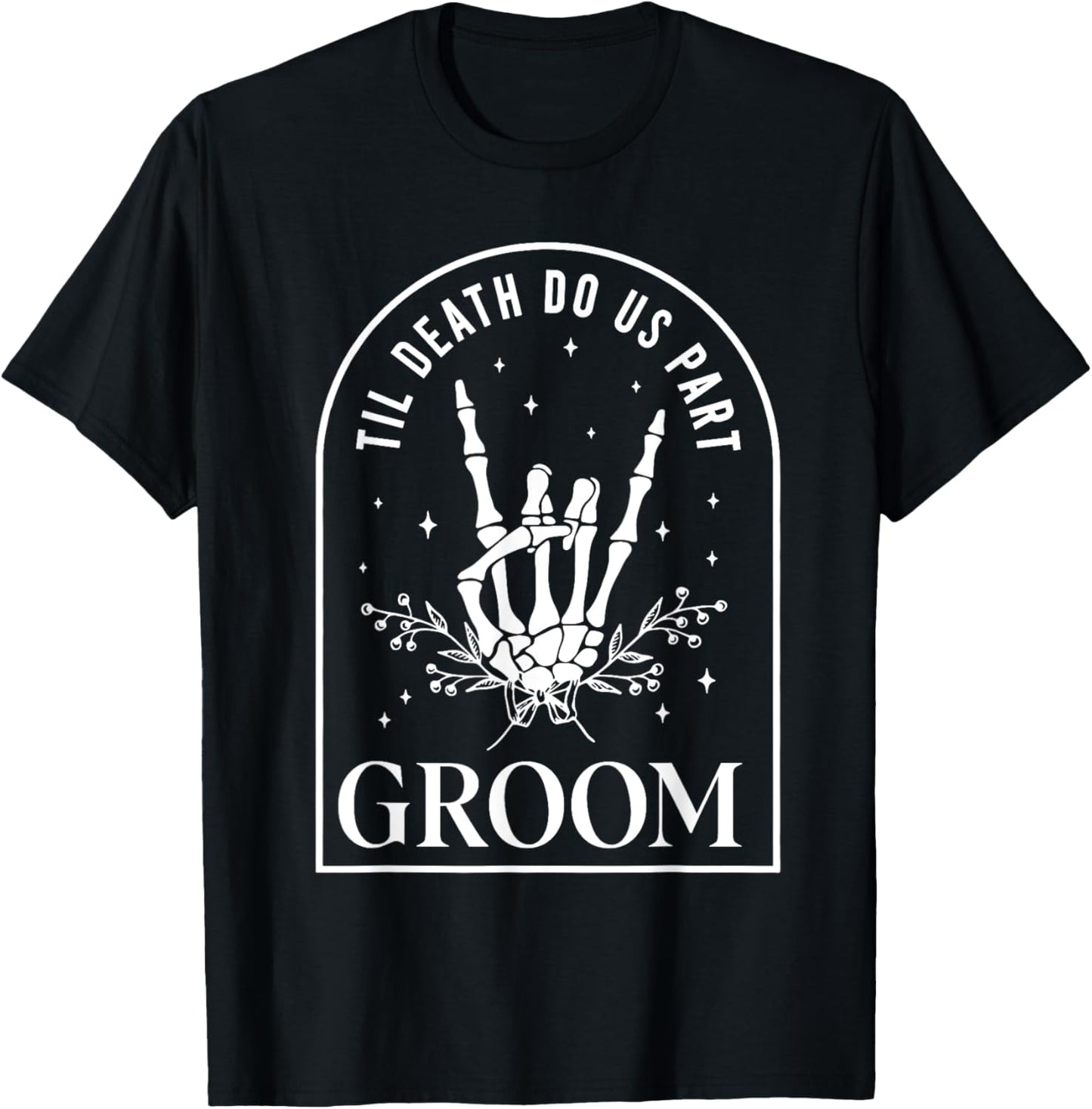 Groom Bride Skeleton Rock Hand Couples Wedding Halloween T-Shirt - T-Shirt | Black
