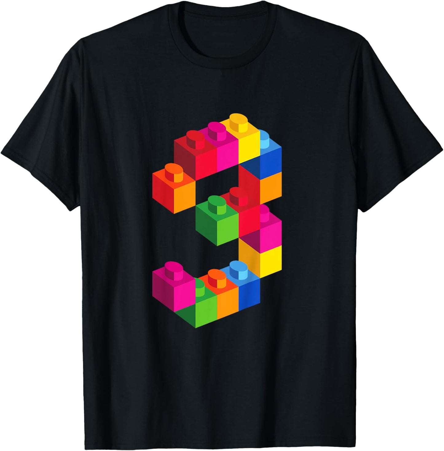 3 Year Old Building Blocks Birthday T Shirt Bricks 3rd Gift T-Shirt - T-Shirt | Black