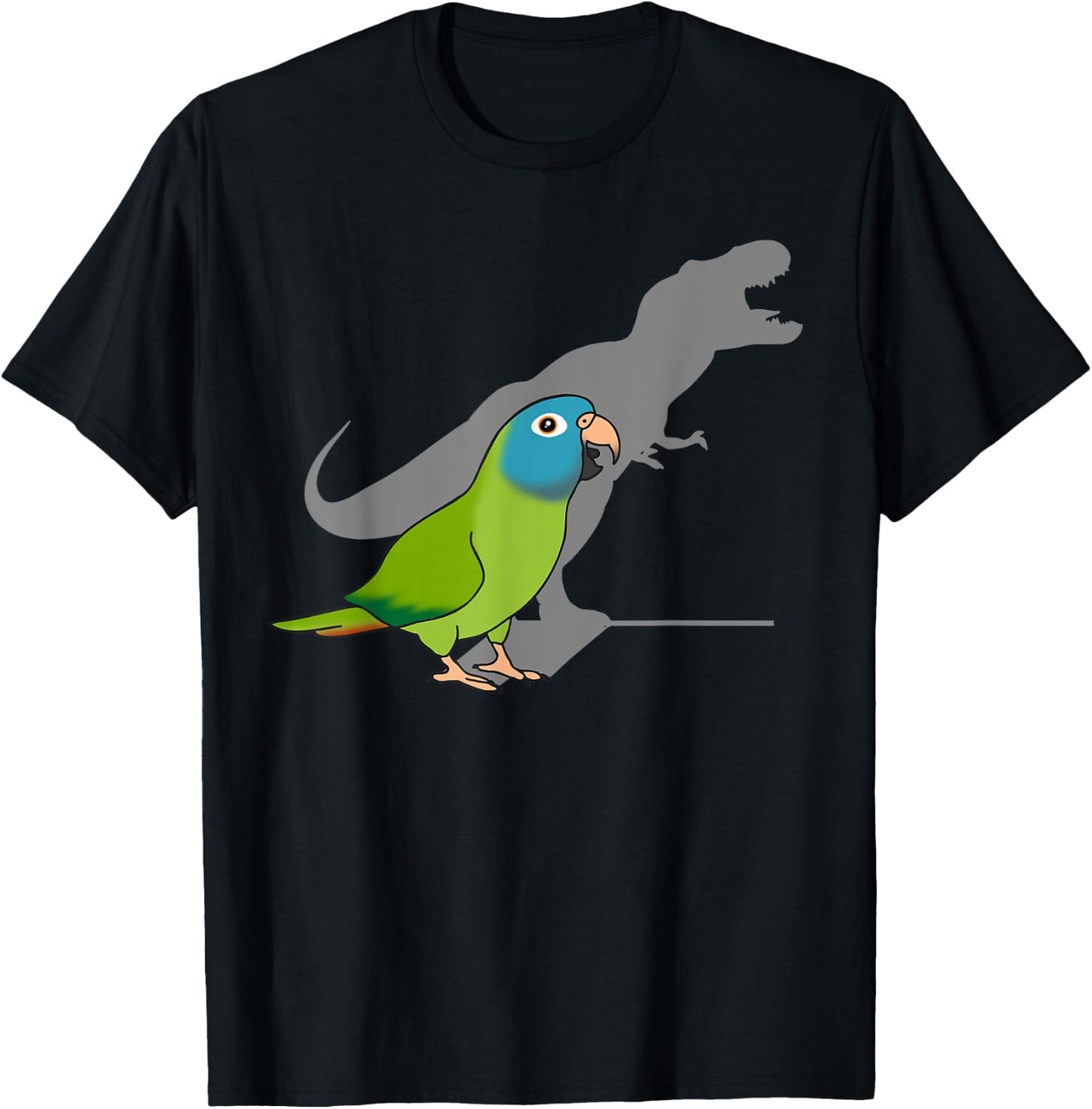 T-rex Blue Crowned Conure, Funny Dinosaur Shadow Parrot T-Shirt - T-Shirt | Black
