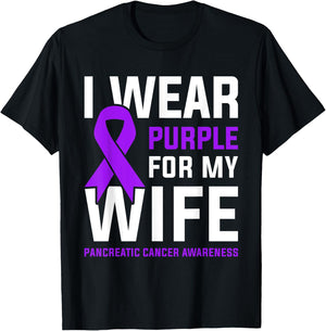 I Wear Purple For My Wife Pancreatic Cancer Awareness T-Shirt - T-Shirt | Black