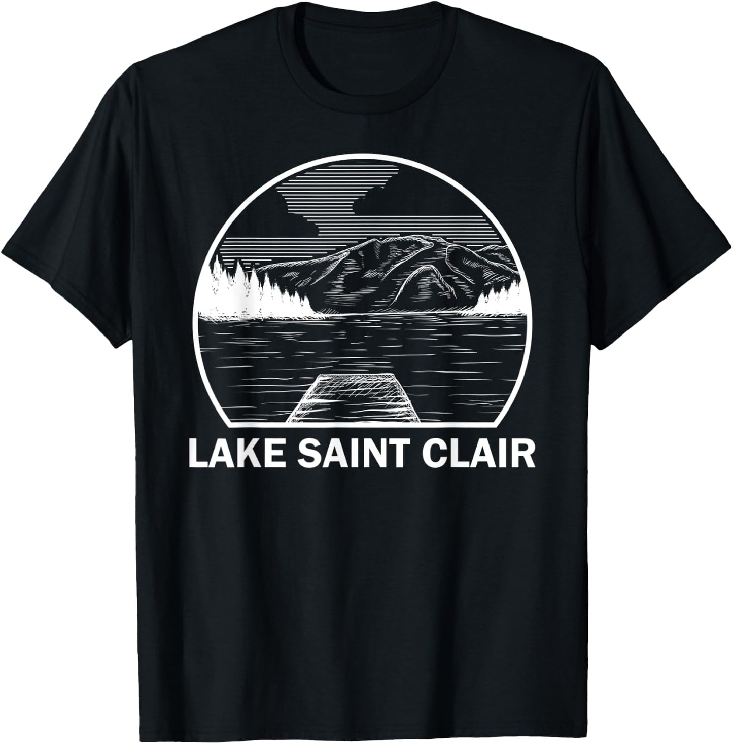 LAKE SAINT CLAIR MICHIGAN Funny Fishing Camping Summer Gift Women Kids T-Shirt - T-Shirt | Black