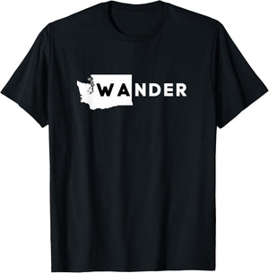 WA State Shirt, Wander , Washington, State Silhouette T-Shirt - T-Shirt | Black