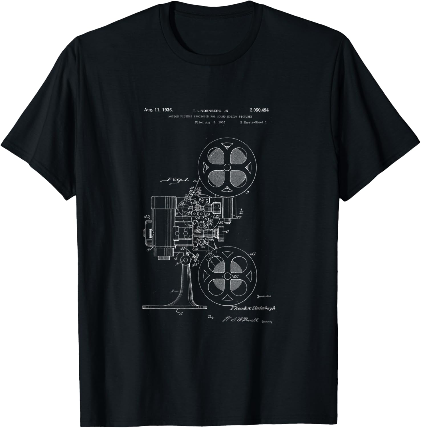 Movie Projector Patent - History of Cinema, Film, and Movies T-Shirt - T-Shirt | Black