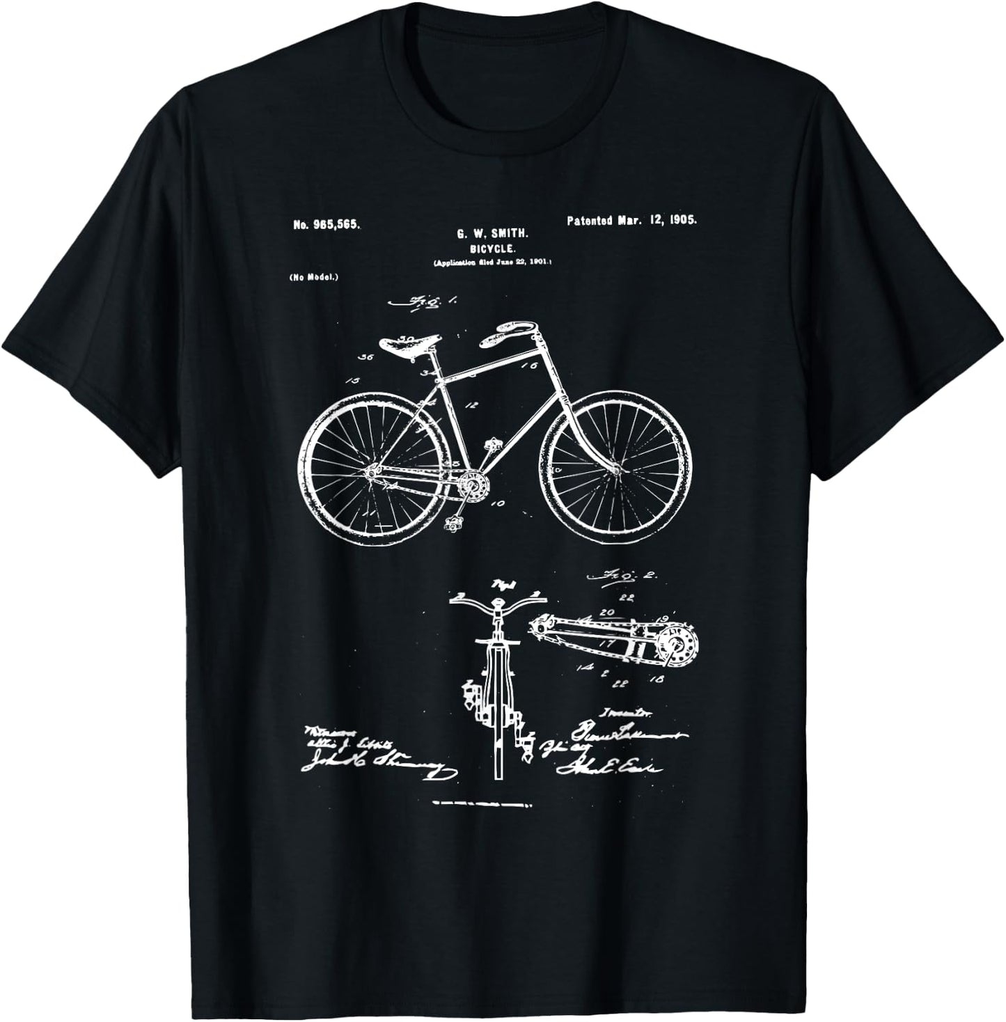 Vintage Patent Print 1900 Bicycle , Bike Shirt T-Shirt - T-Shirt | Black