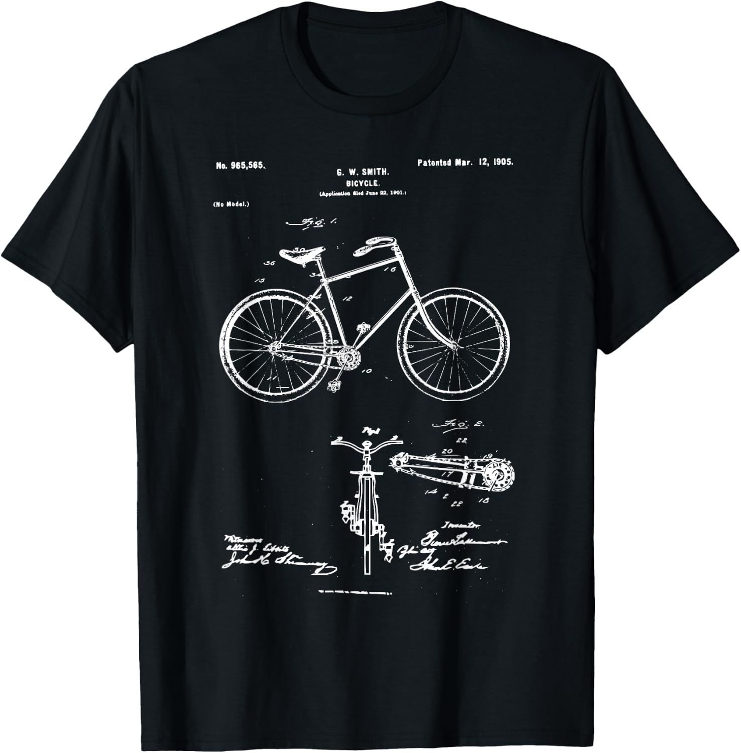 Vintage Patent Print 1900 Bicycle , Bike Shirt T-Shirt - T-Shirt | Black