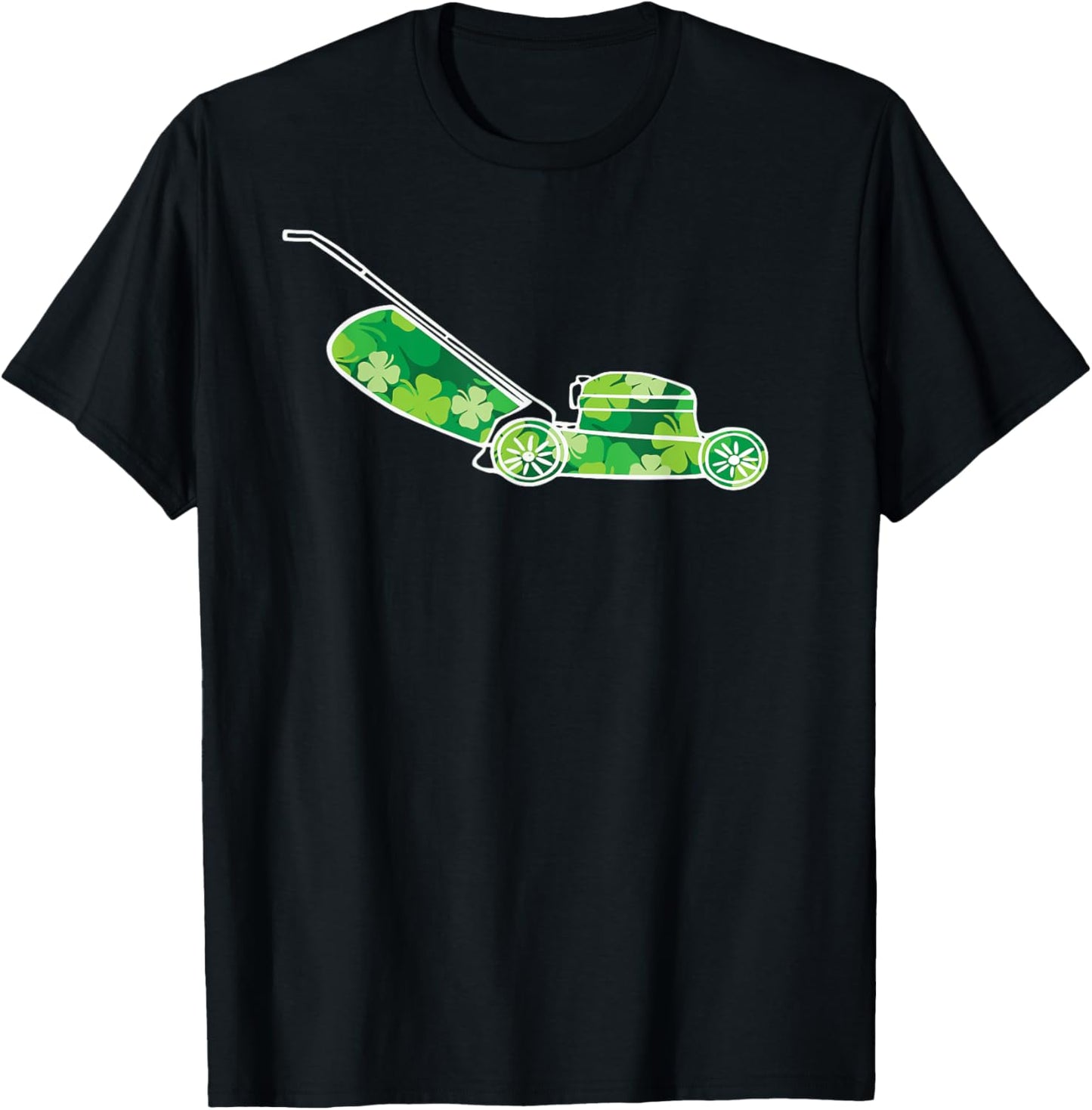 Funny St Patrick's Day Shamrock Lawn Mower Grass Mowing Dad T-Shirt - T-Shirt | Black