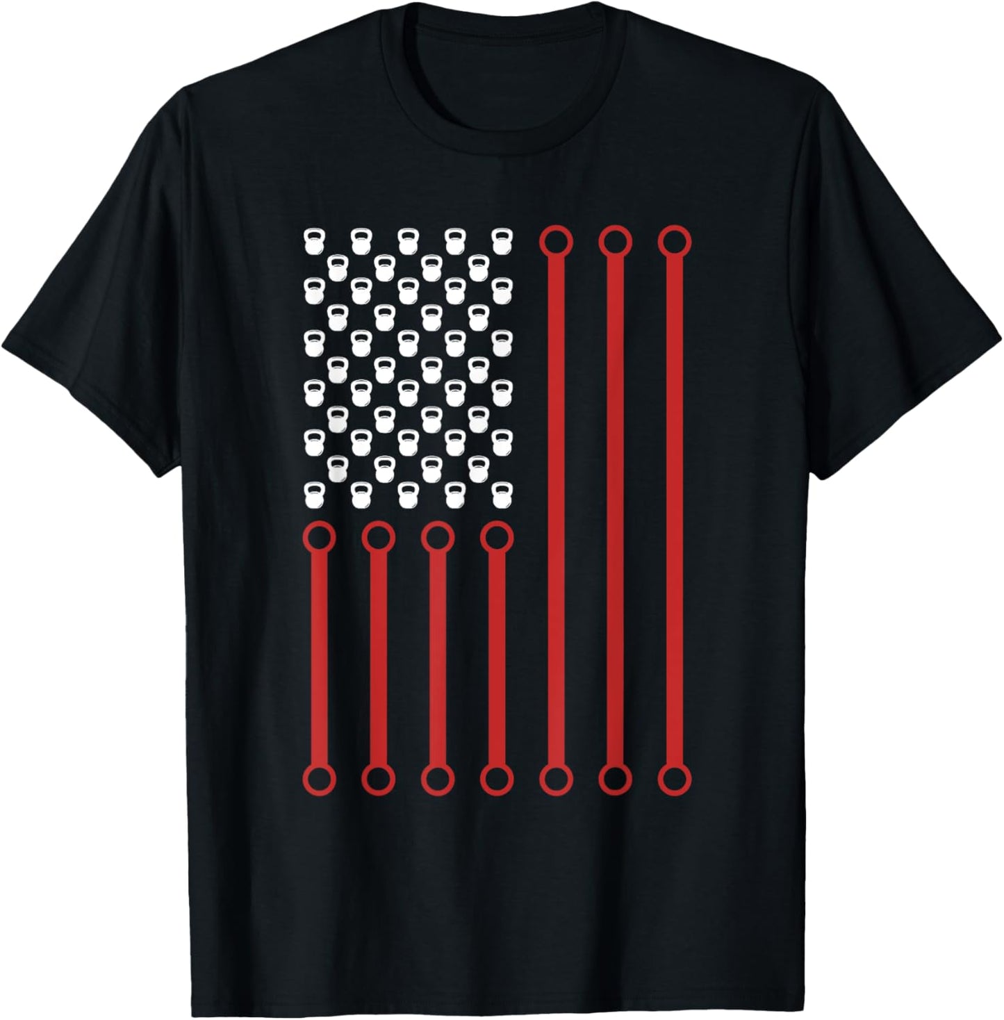 Kettlebell Workout American Flag Fitness Training Kettlebell T-Shirt - T-Shirt | Black