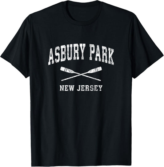 Asbury Park New Jersey Vintage Nautical Paddles Sports Oars T-Shirt - T-Shirt | Black