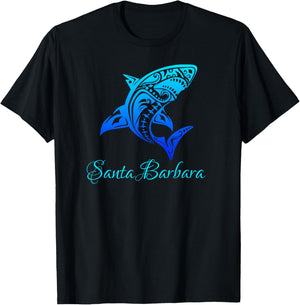 Santa Barbara, California Vintage Retro Tribal Shark T-Shirt - T-Shirt | Black