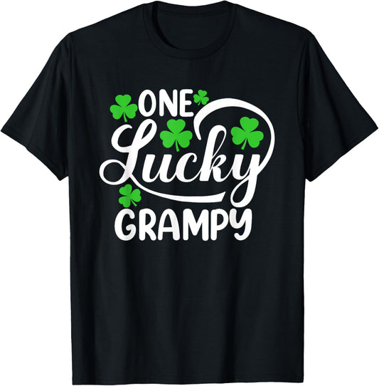 One Lucky Grampy Funny St Patrick's Day Shamrocks T-Shirt - T-Shirt | Black