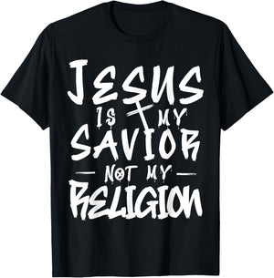 Cute Jesus is My Savior Not my Religion Cross Faith Quote T-Shirt - T-Shirt | Black