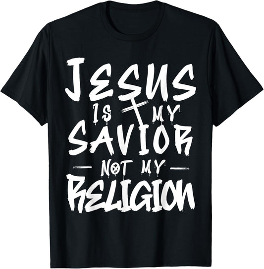 Cute Jesus is My Savior Not my Religion Cross Faith Quote T-Shirt - T-Shirt | Black