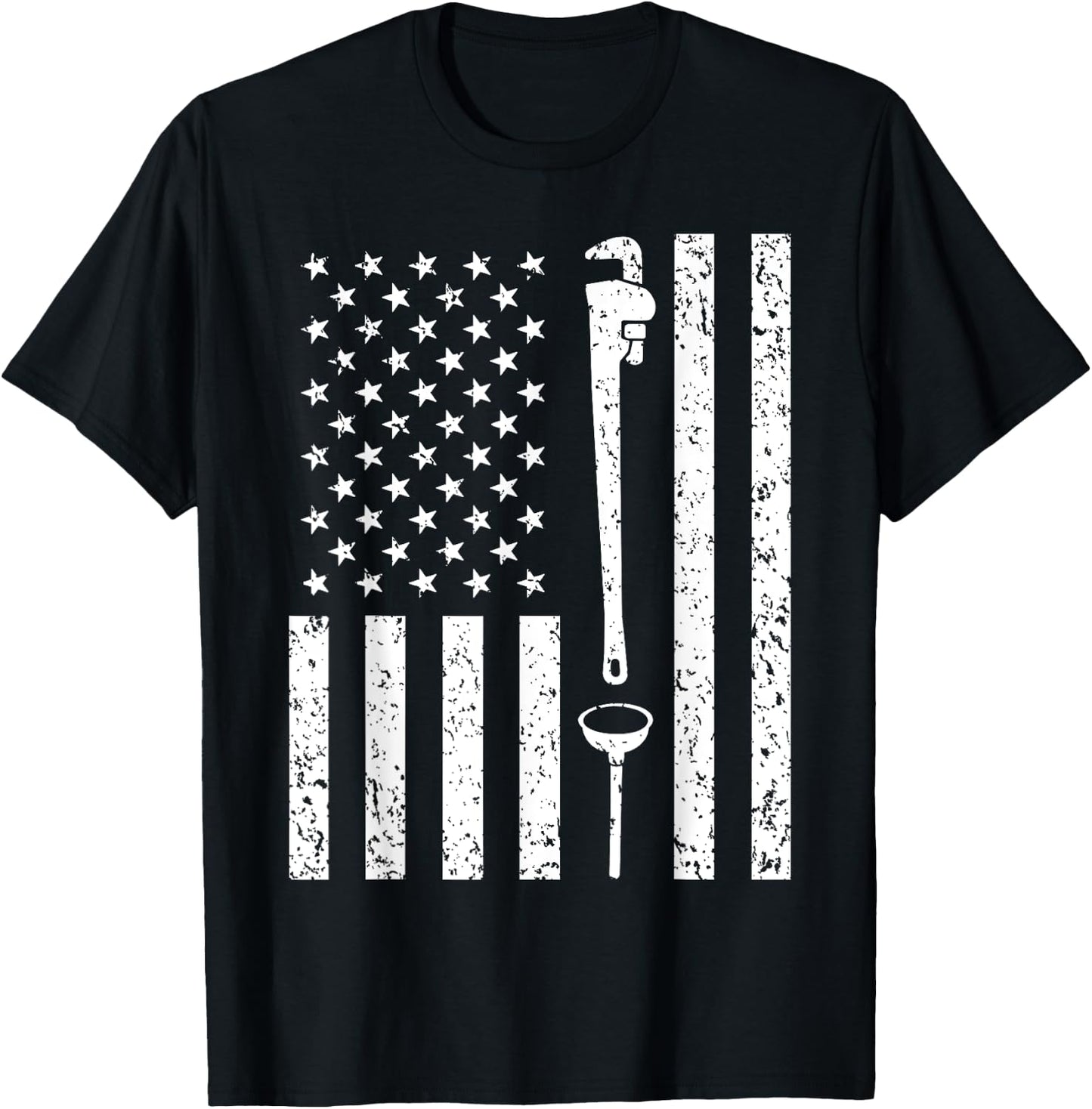 American Flag Plumber Vintage Plumbing Worker Men Funny Gift T-Shirt - T-Shirt | Black
