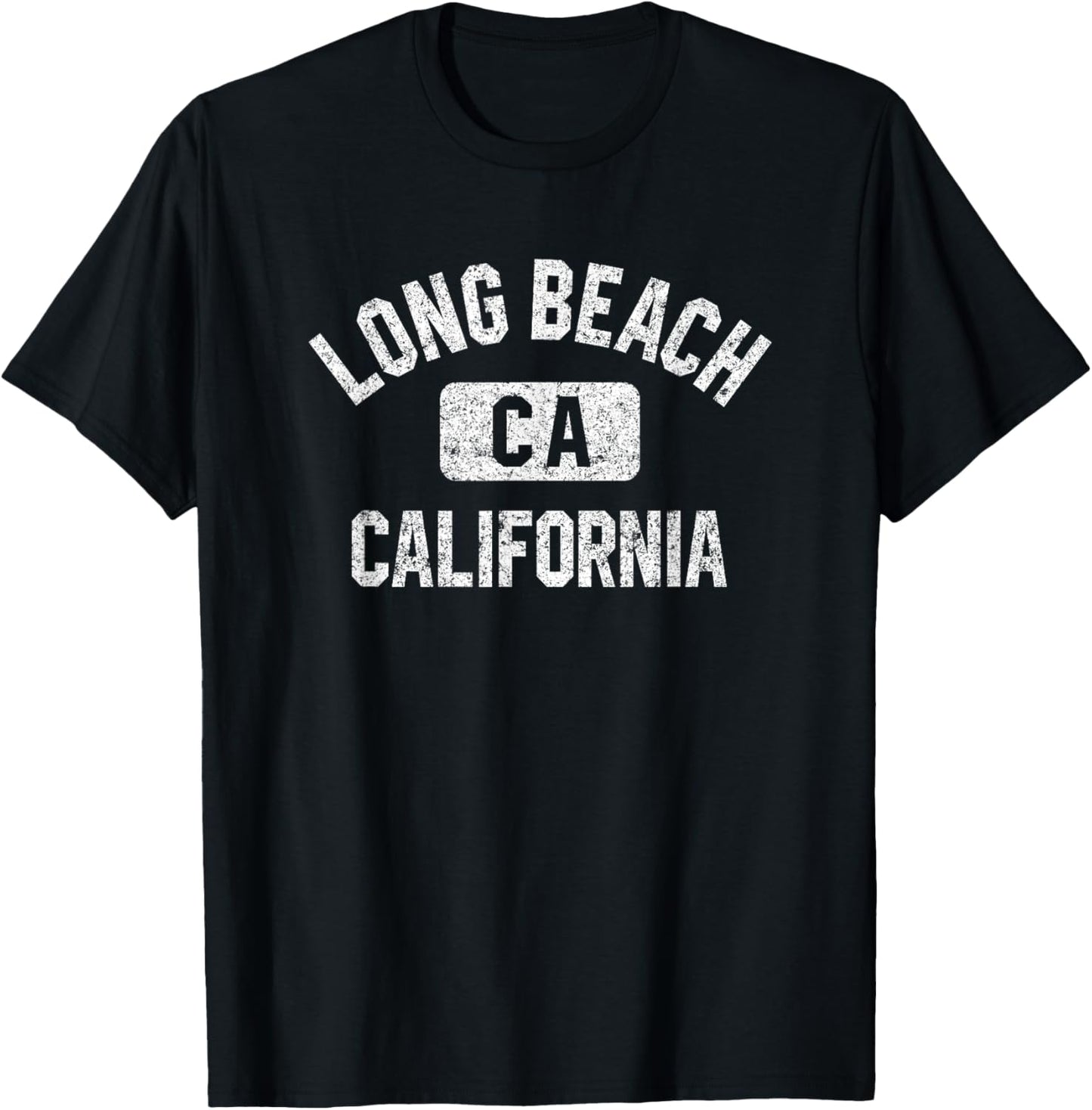 Long Beach California Gym Style Distressed White Print T-Shirt - T-Shirt | Black