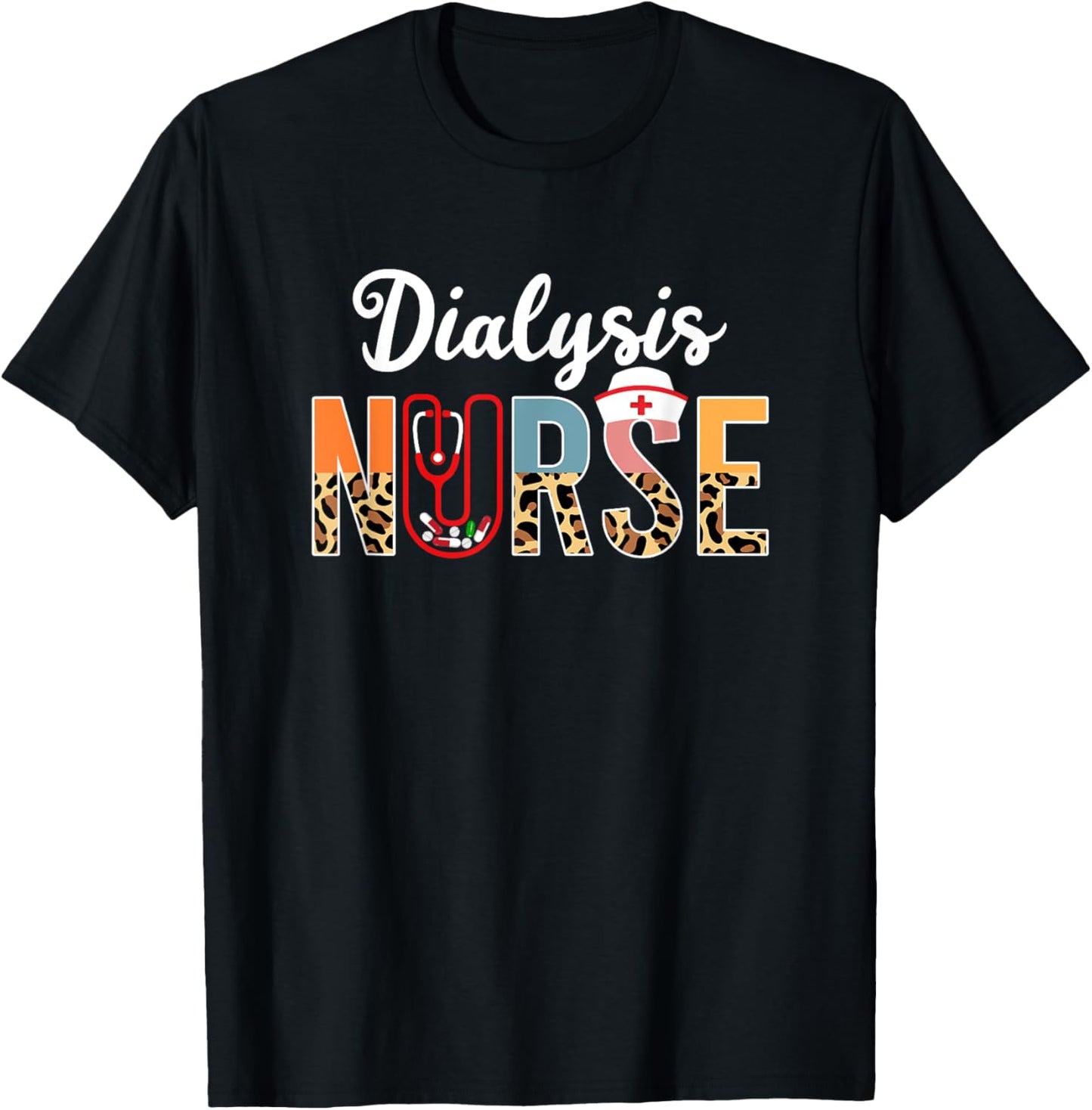 Dialysis Nurse Stethoscope Leopard Print Dialysis Nursing T-Shirt - T-Shirt | Black