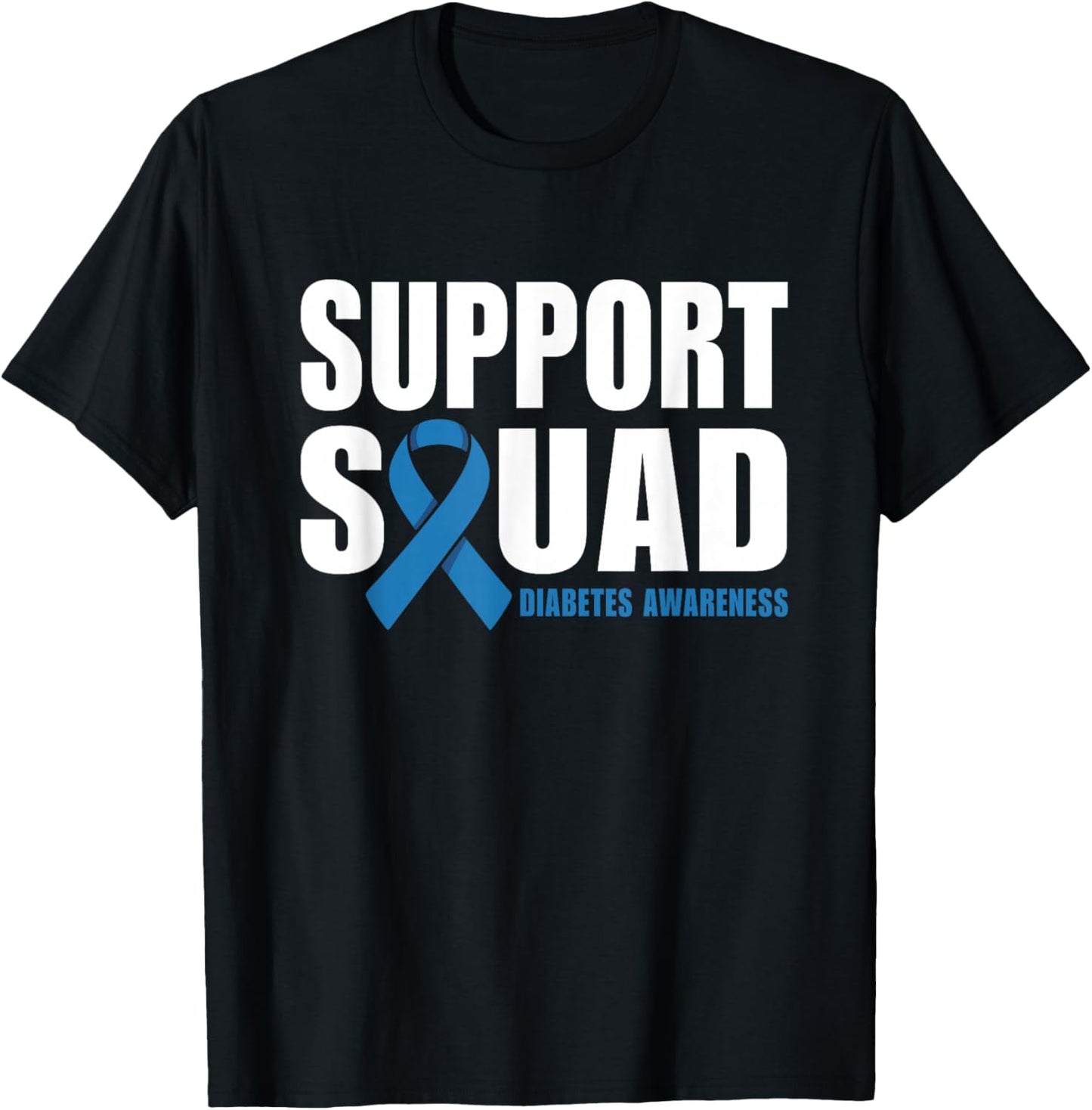 Support Squad Diabetes Awareness Blue Ribbon T-Shirt - T-Shirt | Black