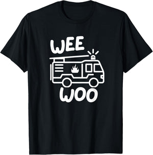 Wee Woo Squad Funny Fire Truck Firefighter Birthday Kids Boy T-Shirt - T-Shirt | Black
